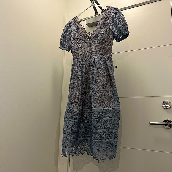 Self-Portrait Blue Fine Cord Lace Midi Dress - Picture 5 of 6